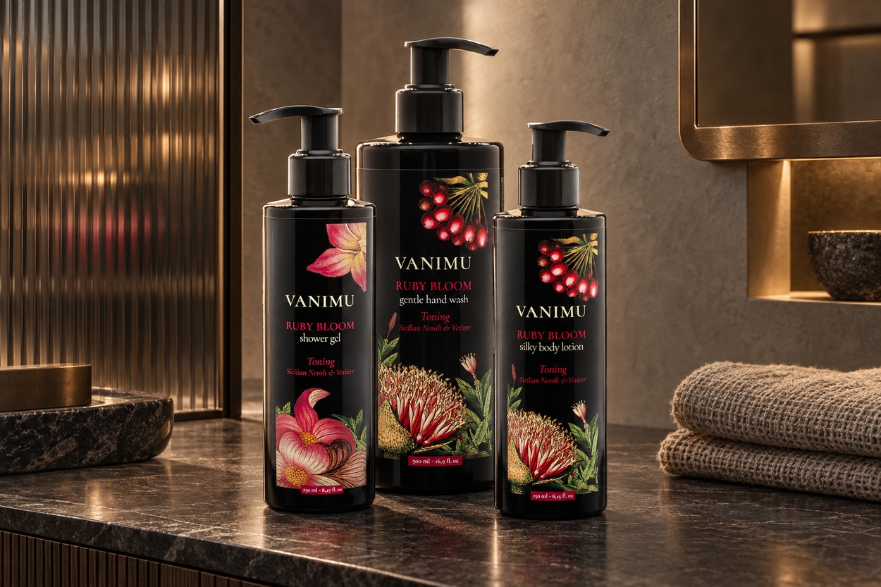 VANIMU Ruby Bloom, Black Collection — prodotti ambientati